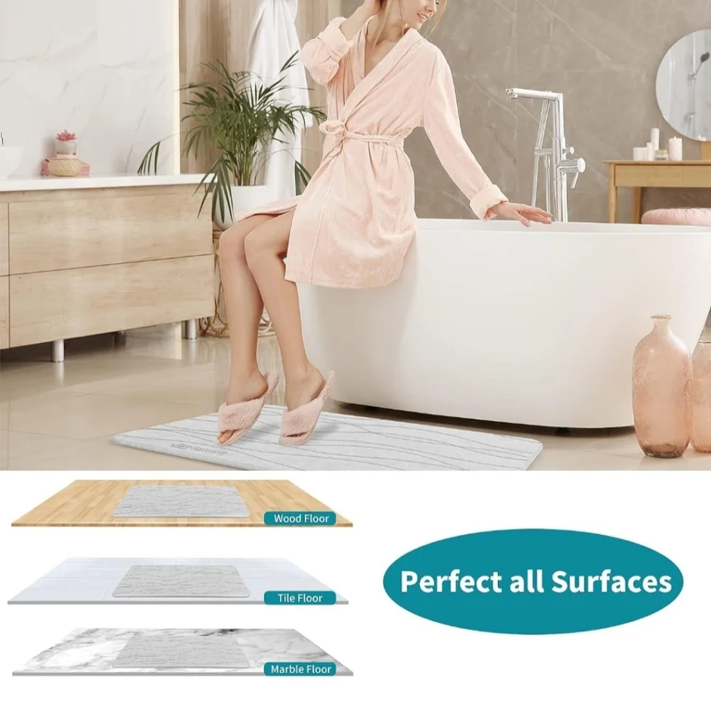 Stone Bath Mat, Diatomite Natural Earth Stone, Absorbent, Non-Slip
